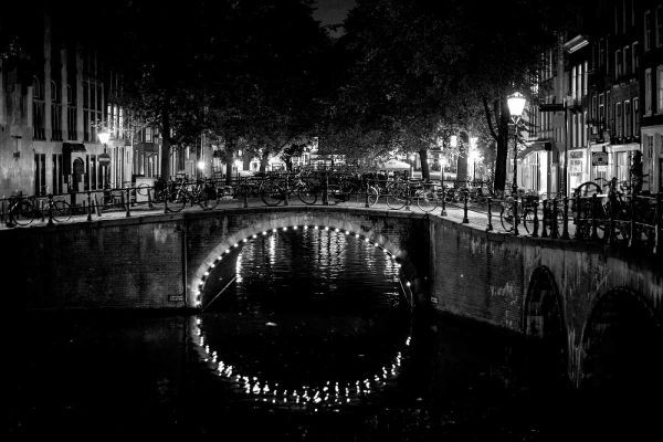 B and W Canal at Night II