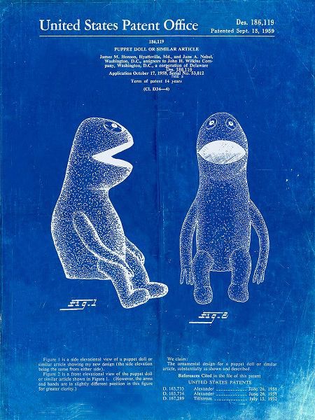 Borders, Cole 아티스트의 PP2-Faded Blueprint Wilkins Coffee Muppet Patent Poster작품입니다.
