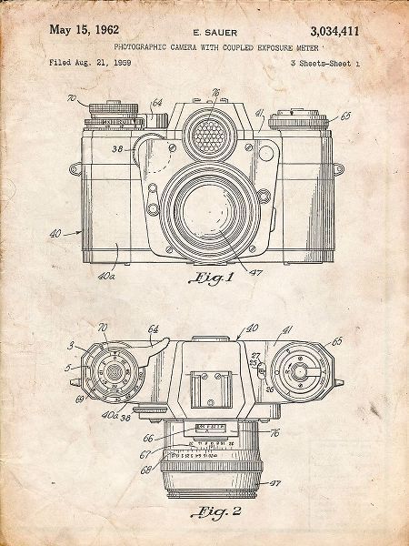 Borders, Cole 아티스트의 PP6-Vintage Parchment Zeiss Ikon Contarex Camera Patent Poster작품입니다.