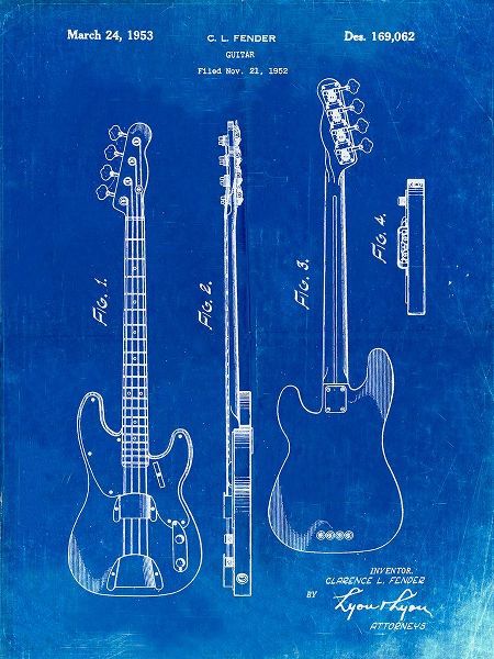 Borders, Cole 아티스트의 PP8-Faded Blueprint Fender Precision Bass Guitar Patent Poster작품입니다.