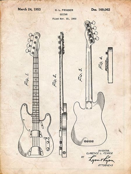 Borders, Cole 아티스트의 PP8-Vintage Parchment Fender Precision Bass Guitar Patent Poster작품입니다.