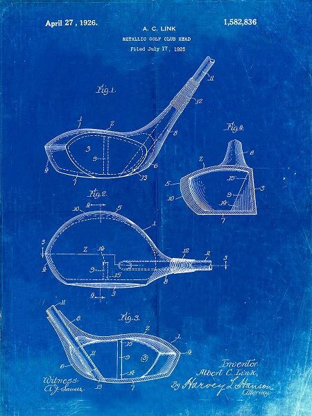 Borders, Cole 아티스트의 PP9-Faded Blueprint Golf Driver 1925 Patent Poster작품입니다.