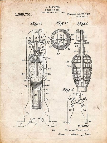 Borders, Cole 아티스트의 PP12-Vintage Parchment Explosive Missile Patent Poster작품입니다.