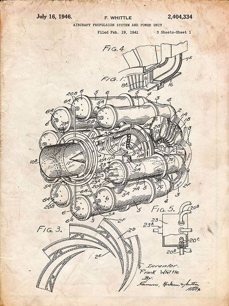 Borders, Cole 아티스트의 PP14-Vintage Parchment Jet Engine Patent Poster작품입니다.