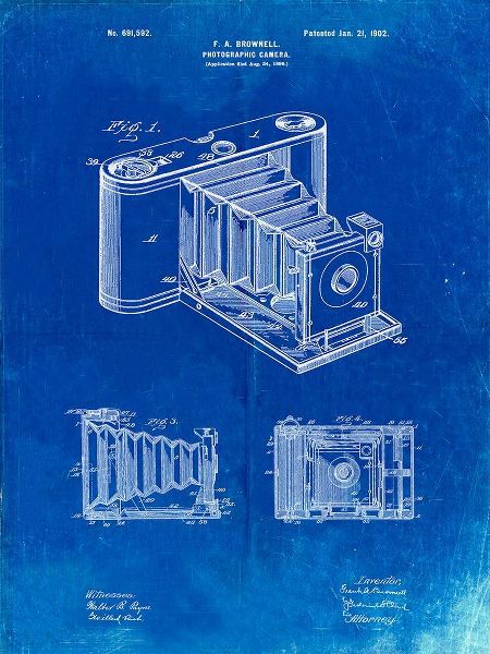 Borders, Cole 아티스트의 PP15-Faded Blueprint Kodak Pocket Folding Camera Patent Poster작품입니다.