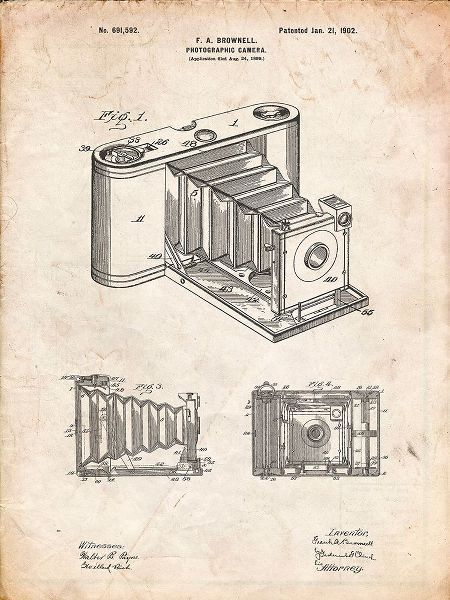 Borders, Cole 아티스트의 PP15-Vintage Parchment Kodak Pocket Folding Camera Patent Poster작품입니다.