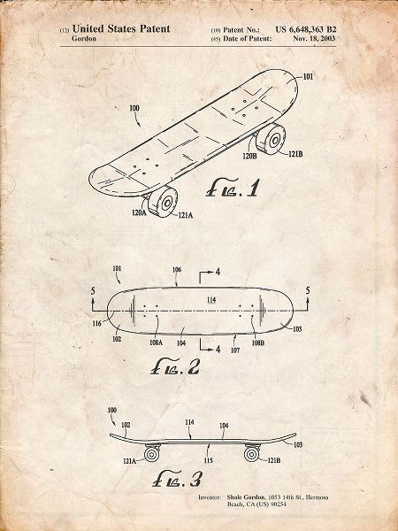Borders, Cole 아티스트의 PP17-Vintage Parchment Double Kick Skateboard Patent Poster작품입니다.