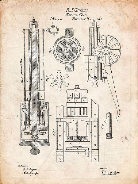 Borders, Cole 아티스트의 PP23-Vintage Parchment Gatling Gun Patent Poster작품입니다.