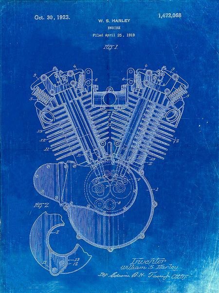 Borders, Cole 아티스트의 PP24-Faded Blueprint Harley Davidson Engine 1919 Patent Poster작품입니다.