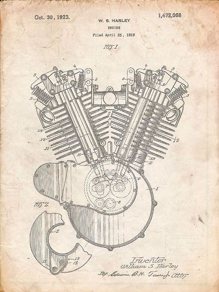 Borders, Cole 아티스트의 PP24-Vintage Parchment Harley Davidson Engine 1919 Patent Poster작품입니다.