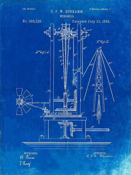Borders, Cole 아티스트의 PP26-Faded Blueprint Windmill 1883 Patent Poster작품입니다.