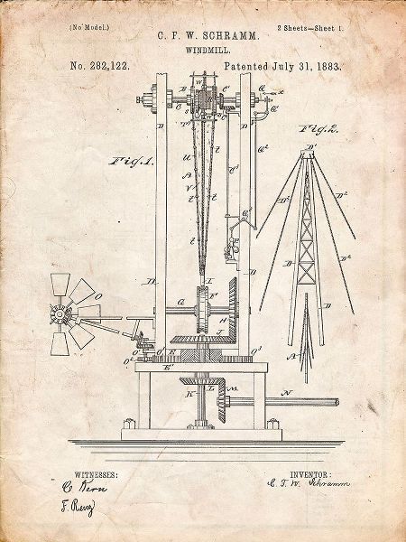 Borders, Cole 아티스트의 PP26-Vintage Parchment Windmill 1883 Patent Poster작품입니다.