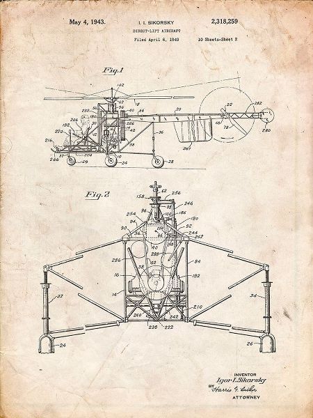 Borders, Cole 아티스트의 PP28-Vintage Parchment Sikorsky S-47 Helicopter Patent Poster작품입니다.
