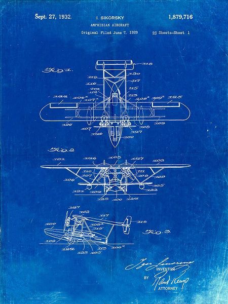 Borders, Cole 아티스트의 PP29-Faded Blueprint Biwing Seaplane Patent Print작품입니다.