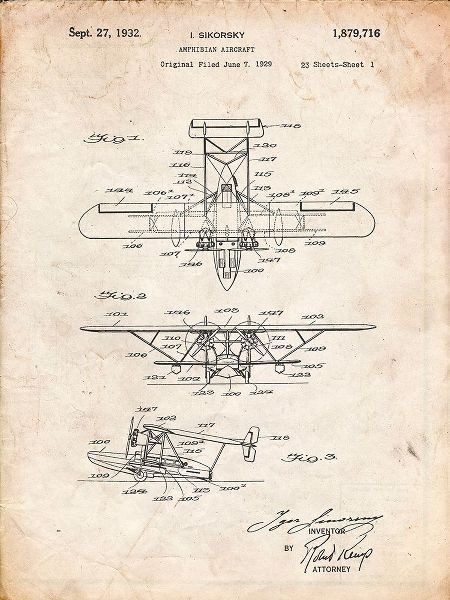 Borders, Cole 아티스트의 PP29-Vintage Parchment Biwing Seaplane Patent Print작품입니다.