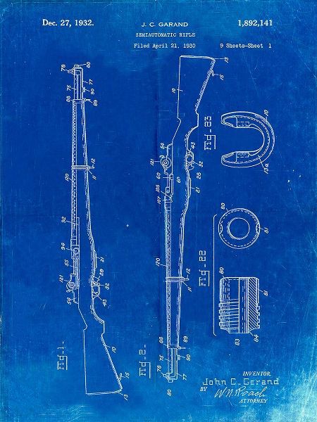 Borders, Cole 아티스트의 PP35-Faded Blueprint M-1 Rifle Patent Poster작품입니다.