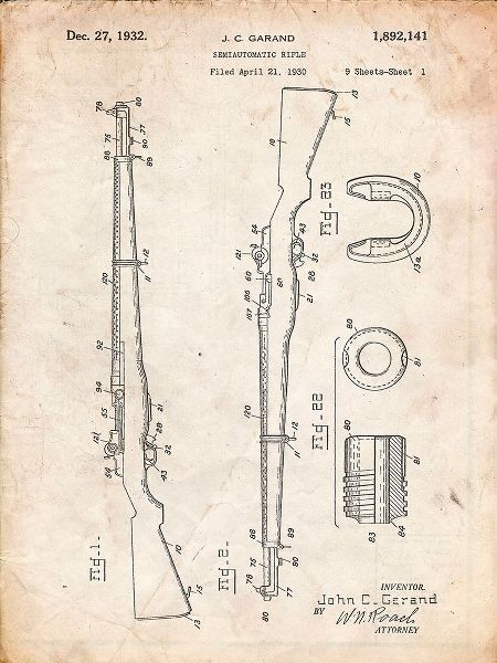 Borders, Cole 아티스트의 PP35-Vintage Parchment M-1 Rifle Patent Poster작품입니다.