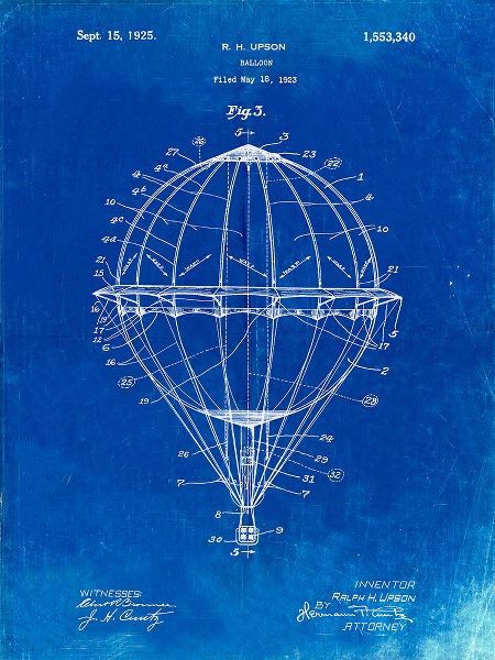 Borders, Cole 아티스트의 PP36-Faded Blueprint Hot Air Balloon 1923 Patent Poster작품입니다.