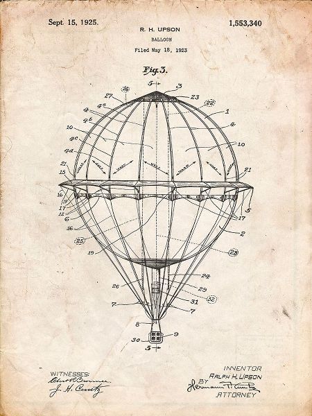 Borders, Cole 아티스트의 PP36-Vintage Parchment Hot Air Balloon 1923 Patent Poster작품입니다.
