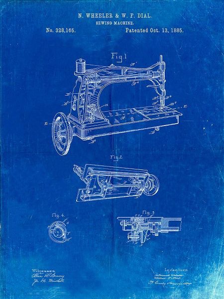 Borders, Cole 아티스트의 PP37-Faded Blueprint Wheeler And Wilson Sewing Machine Patent Poster작품입니다.