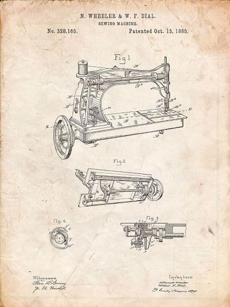 Borders, Cole 아티스트의 PP37-Vintage Parchment Wheeler And Wilson Sewing Machine Patent Poster작품입니다.