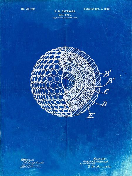Borders, Cole 아티스트의 PP42-Faded Blueprint Golf Ball 1902 Patent Poster작품입니다.