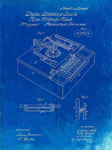 Borders, Cole 아티스트의 PP45-Faded Blueprint Sholes and Glidden Type- Writer Patent Poster작품입니다.