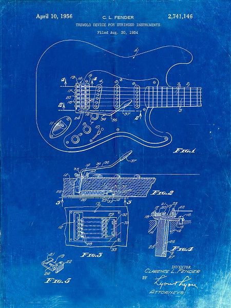 Borders, Cole 아티스트의 PP46-Faded Blueprint Fender Guitar Tremolo Poster작품입니다.