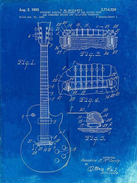 Borders, Cole 아티스트의 PP47-Faded Blueprint Gibson Les Paul Guitar Patent Poster작품입니다.