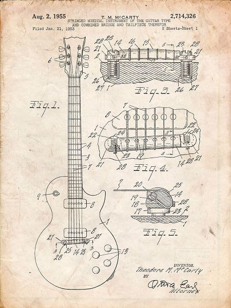 Borders, Cole 아티스트의 PP47-Vintage Parchment Gibson Les Paul Guitar Patent Poster작품입니다.