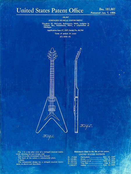 Borders, Cole 아티스트의 PP48-Faded Blueprint Gibson Flying V Guitar Poster작품입니다.