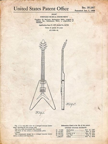 Borders, Cole 아티스트의 PP48-Vintage Parchment Gibson Flying V Guitar Poster작품입니다.