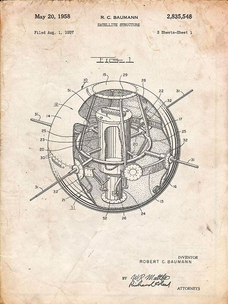 Borders, Cole 아티스트의 PP52-Vintage Parchment Earth Satellite Patent Poster작품입니다.