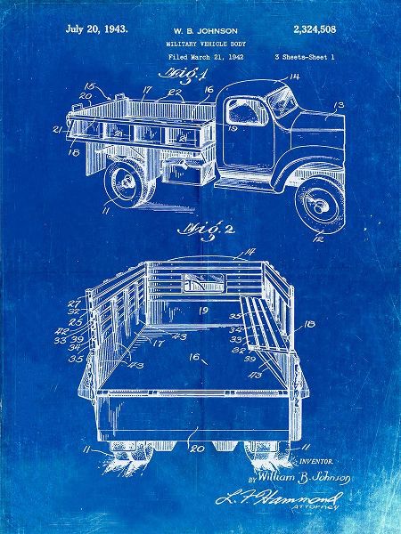 Borders, Cole 아티스트의 PP59-Faded Blueprint Army Troops Transport Truck Patent Poster작품입니다.