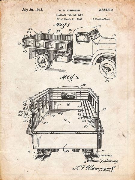 Borders, Cole 아티스트의 PP59-Vintage Parchment Army Troops Transport Truck Patent Poster작품입니다.
