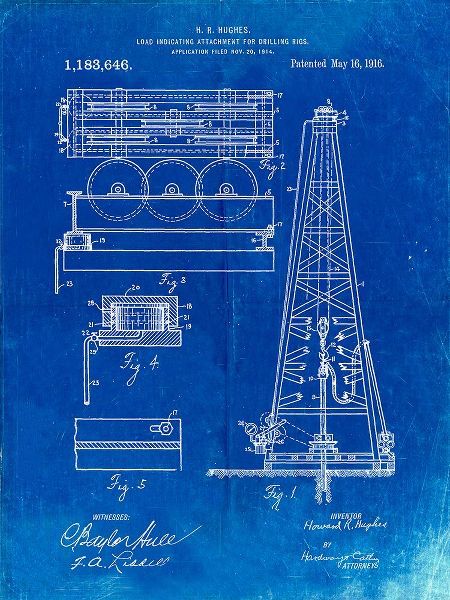 Borders, Cole 아티스트의 PP66-Faded Blueprint Howard Hughes Oil Drilling Rig Patent Poster작품입니다.