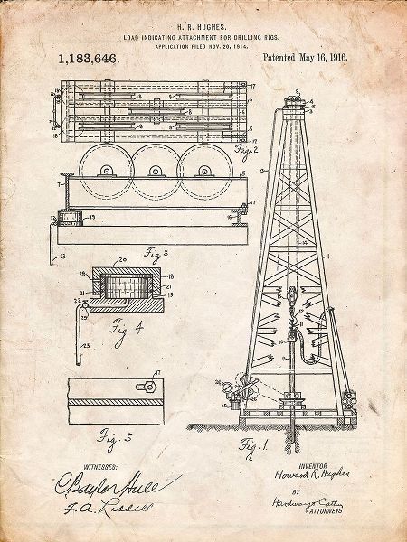 Borders, Cole 아티스트의 PP66-Vintage Parchment Howard Hughes Oil Drilling Rig Patent Poster작품입니다.