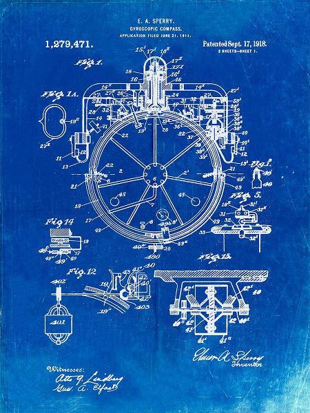Borders, Cole 아티스트의 PP67-Faded Blueprint Gyrocompass Patent Poster작품입니다.