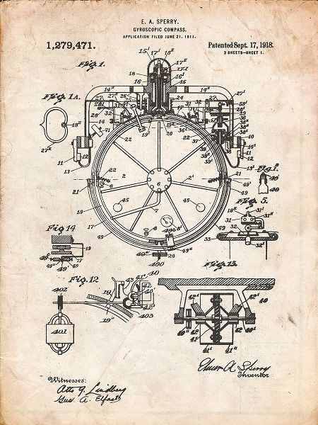 Borders, Cole 아티스트의 PP67-Vintage Parchment Gyrocompass Patent Poster작품입니다.
