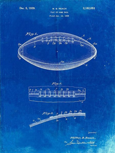 Borders, Cole 아티스트의 PP71-Faded Blueprint Football Game Ball Patent 작품입니다.