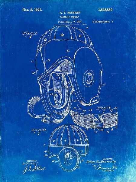 Borders, Cole 아티스트의 PP73-Faded Blueprint Football Leather Helmet 1927 Patent Poster작품입니다.