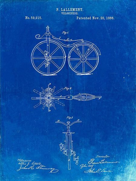 Borders, Cole 아티스트의 PP77-Faded Blueprint First Bicycle 1866 Patent Poster작품입니다.