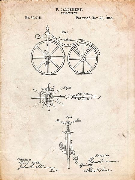Borders, Cole 아티스트의 PP77-Vintage Parchment First Bicycle 1866 Patent Poster작품입니다.