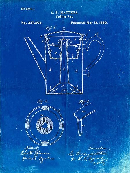 Borders, Cole 아티스트의 PP78-Faded Blueprint Coffee Percolator 1880 Patent Art작품입니다.