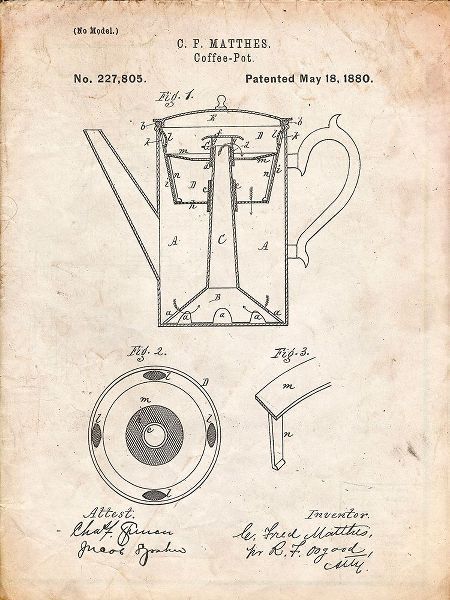 Borders, Cole 아티스트의 PP78-Vintage Parchment Coffee Percolator 1880 Patent Art작품입니다.