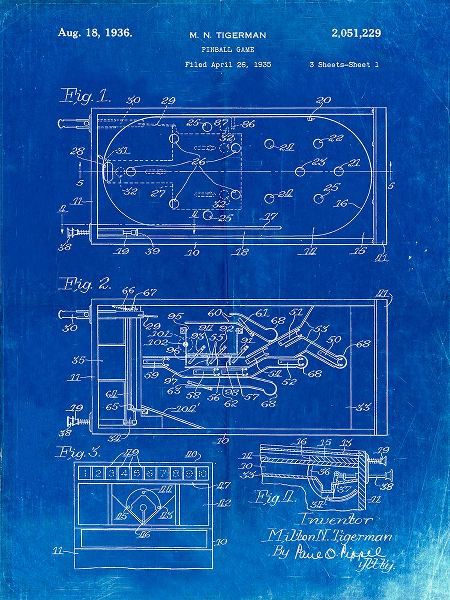 Borders, Cole 아티스트의 PP79-Faded Blueprint Pin Ball Machine Patent Poster작품입니다.
