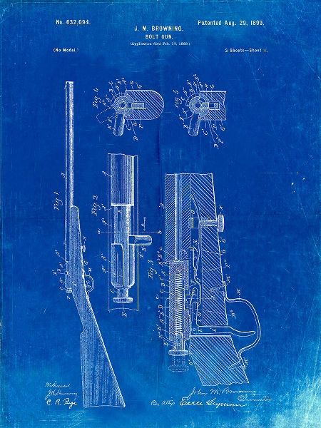 Borders, Cole 아티스트의 PP93-Faded Blueprint Browning Bolt Action Gun Patent Poster작품입니다.