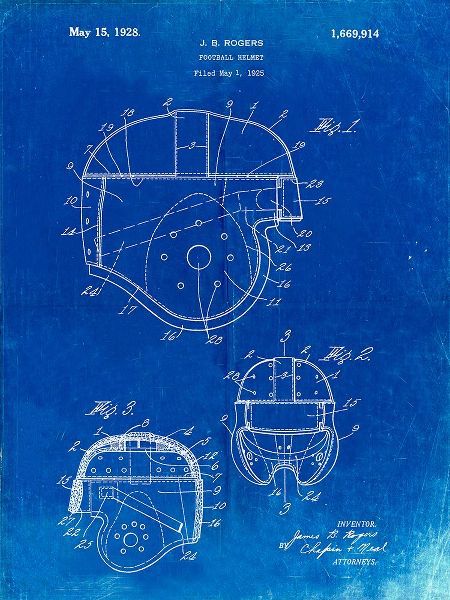 Borders, Cole 아티스트의 PP218-Faded Blueprint Football Helmet 1925 Patent Poster작품입니다.