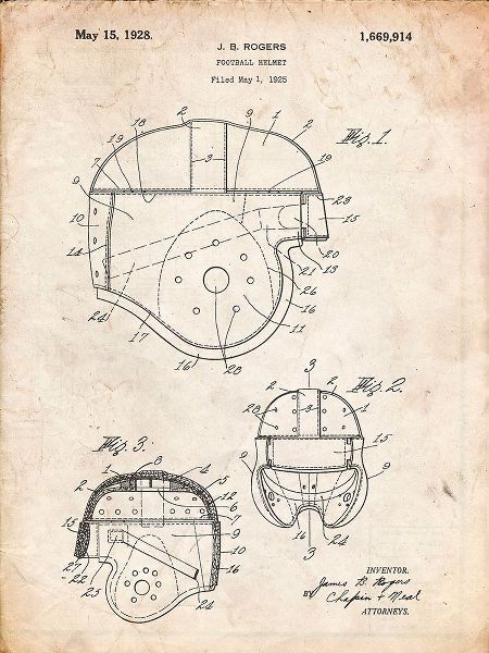 Borders, Cole 아티스트의 PP218-Vintage Parchment Football Helmet 1925 Patent Poster작품입니다.
