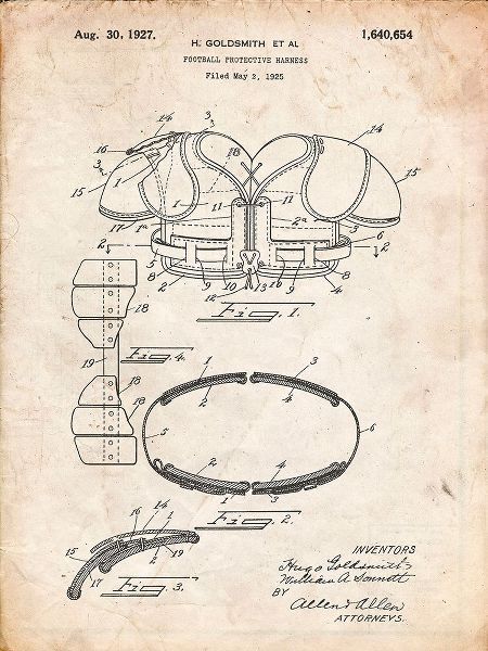 Borders, Cole 아티스트의 PP219-Vintage Parchment Football Shoulder Pads 1925 Patent Poster작품입니다.